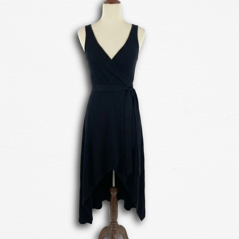 LBLC Revolve Black Cashmere Blend Ribbed Wrap High Low Midi Dress Small